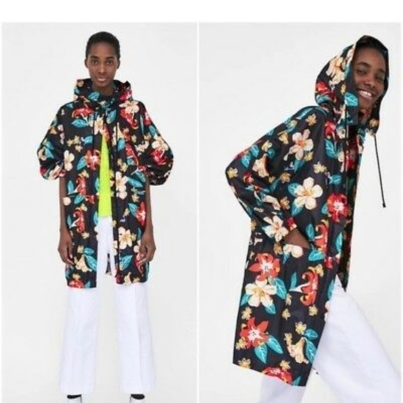 NEW ZARA Floral Zara Raincoat SMALL - Picture 4 of 6